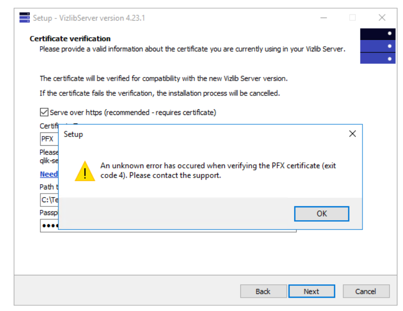 Vizlib Server - Certificate Validation Errors