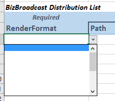 BizNet - Render Format or Additional Parameters drop down list has no ...