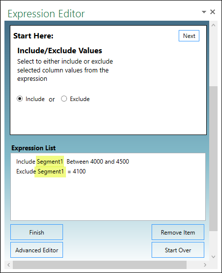 BizNet - What is the syntax to exclude an account or segment?