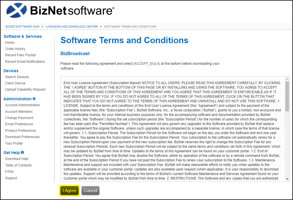 BizNet - How to use the BizNet Licensing Portal