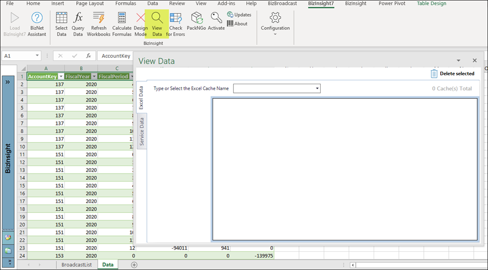 BizNet - BizInsight7 Excel data caches are being deleted after running ...