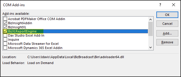 BizNet - BizBroadcast ribbon tab missing from Excel