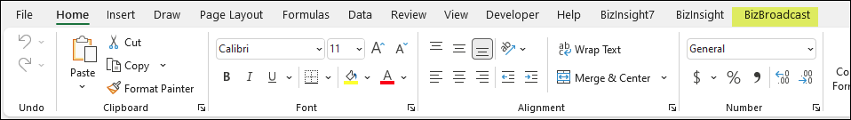 BizNet - BizBroadcast ribbon tab missing from Excel