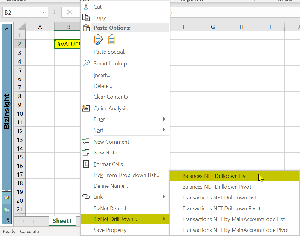 BizNet - #VALUE on workbook refresh