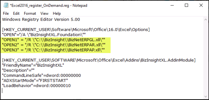 BizNet - BizInsight add-in errors when starting Excel