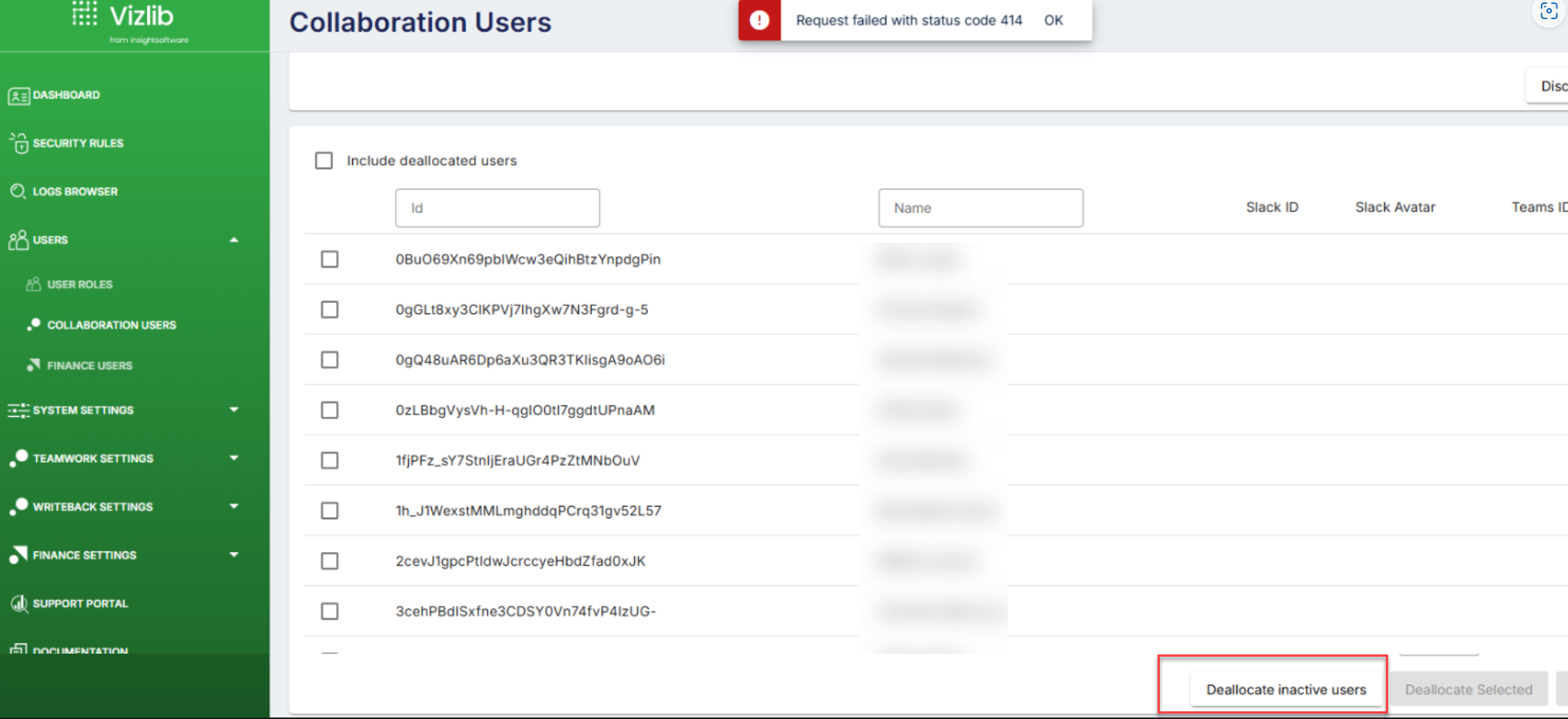 Vizlib - Collaboration - Server - Collaborations Users: Request failed ...