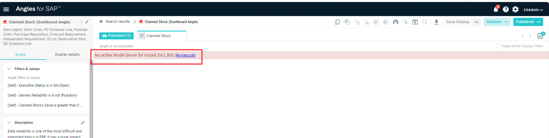 Angles - Error: No active Model Server for model