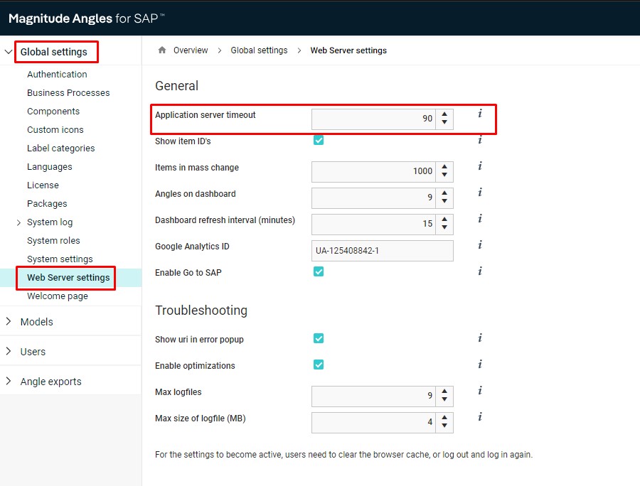Angles - How to manage the application server timeout setting