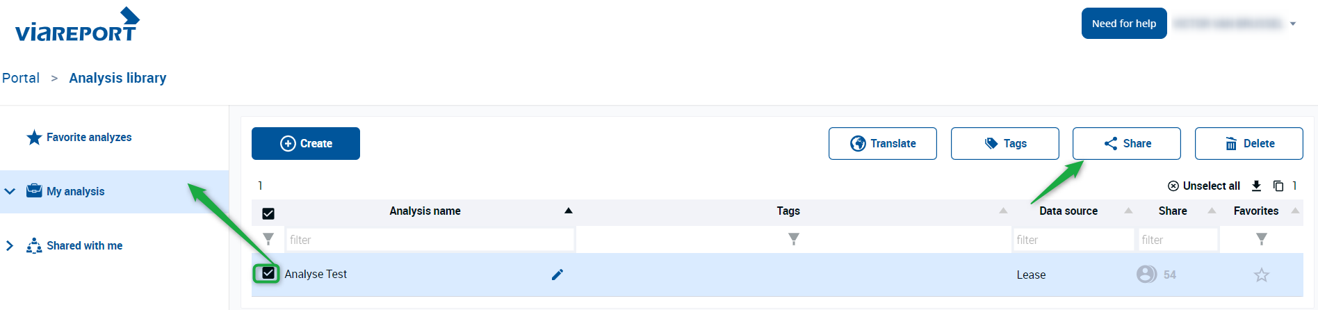 Viareport – Lease : Restrict sharing of a Web Analyzer to certain users